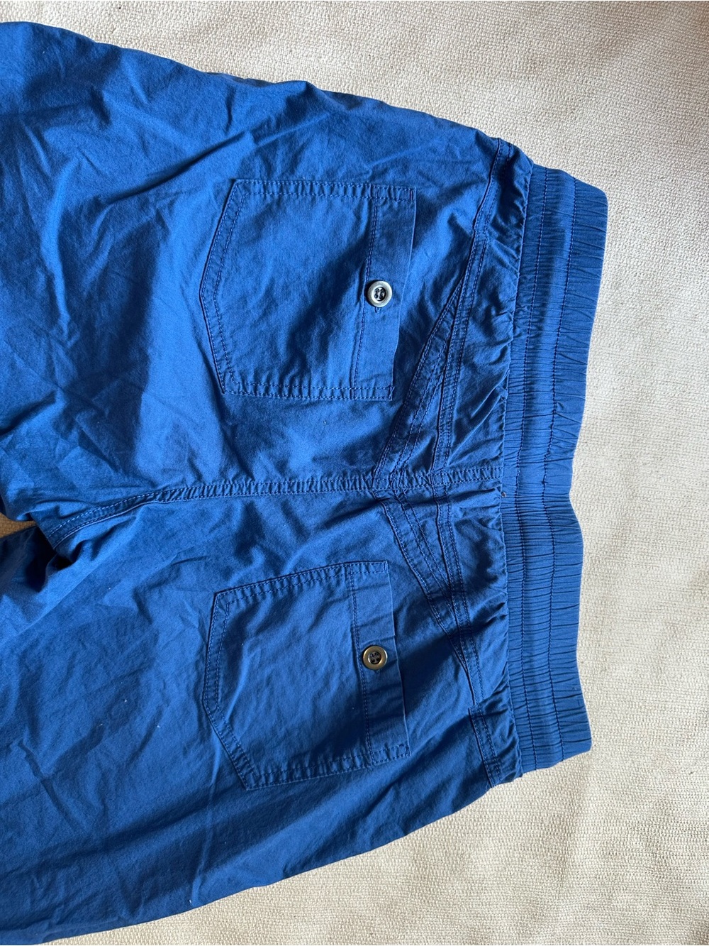 Women’s Blue Capri Pants Cropped Utility Cargo Drawstring Elastic Waist Pockets - Picture 6 of 9